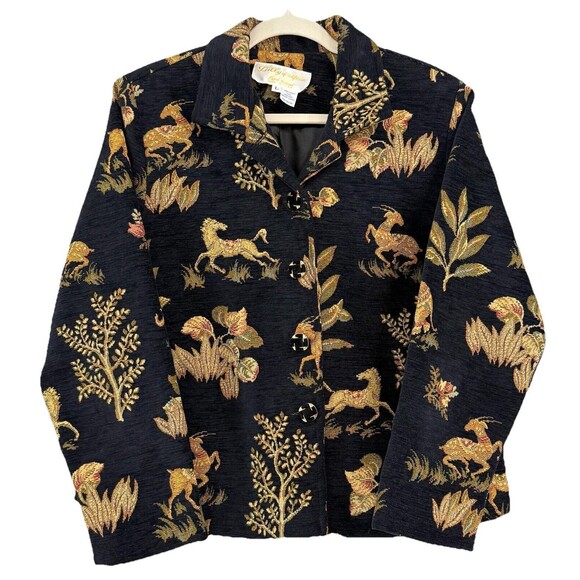 Women's Lilly Of California Hand Loomed Black Safari Button Up Blazer Coat Large - Picture 1 of 8